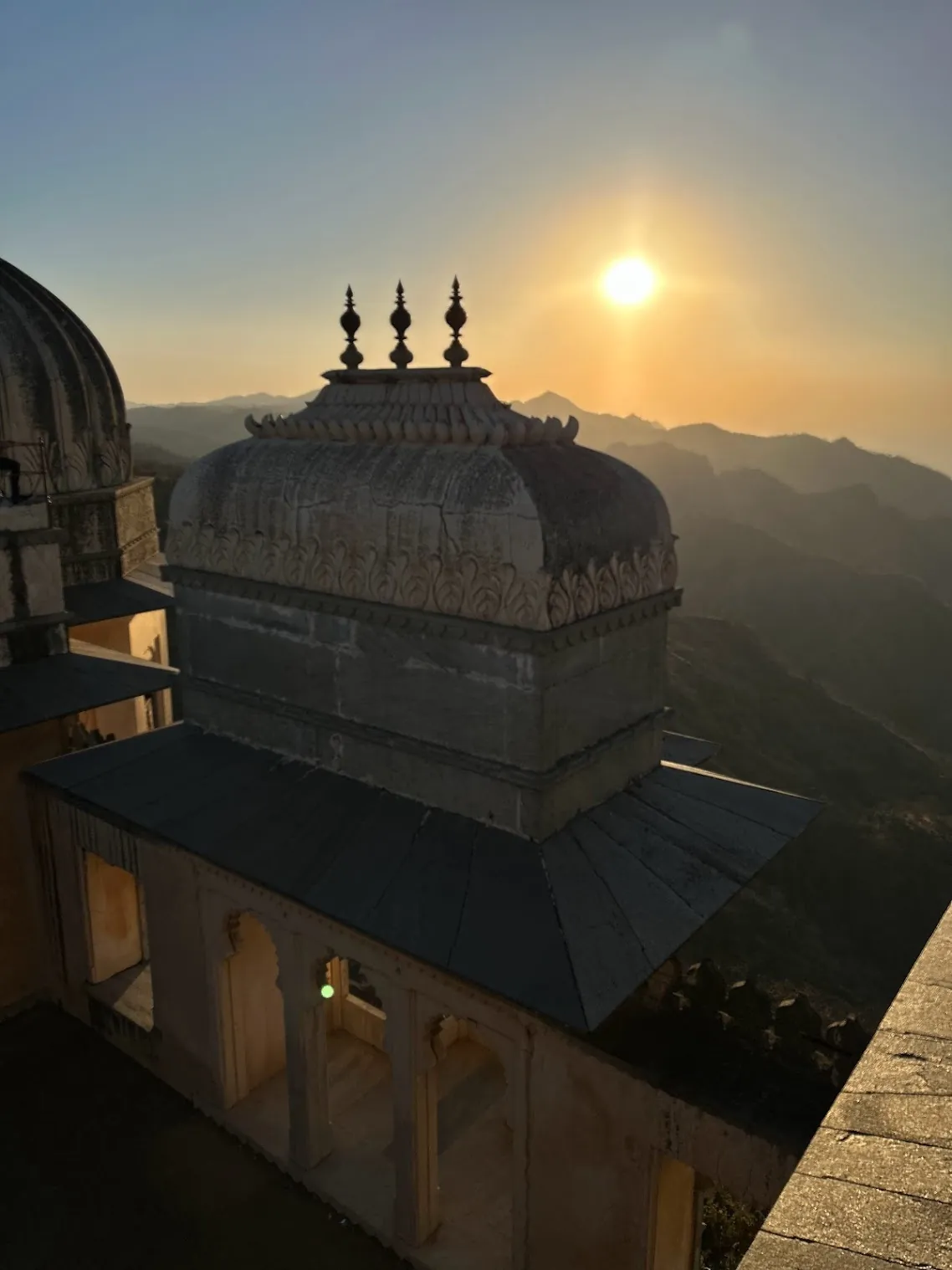 Sunset over the domes of Kumbhalgarh Fort
