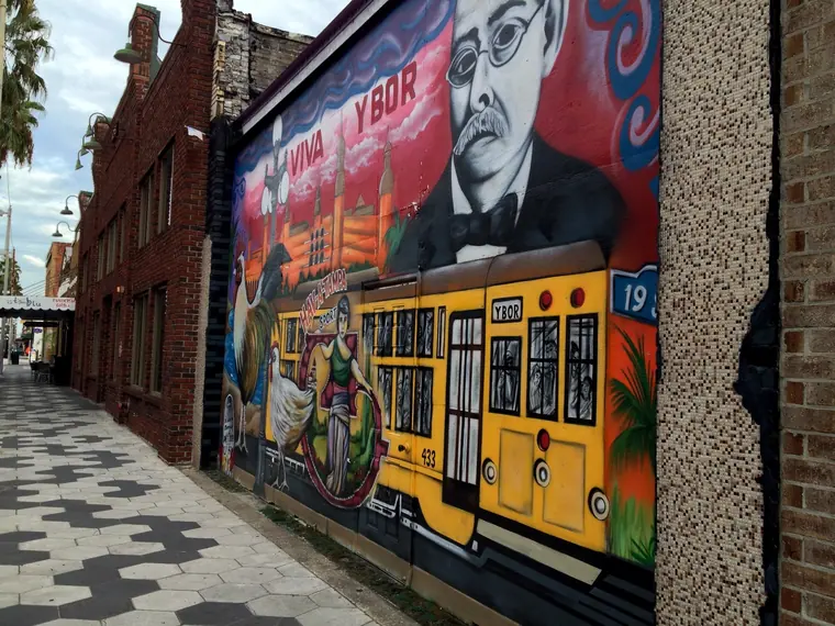 A mural of the Ybor City streetcar in Tampa, Florida
